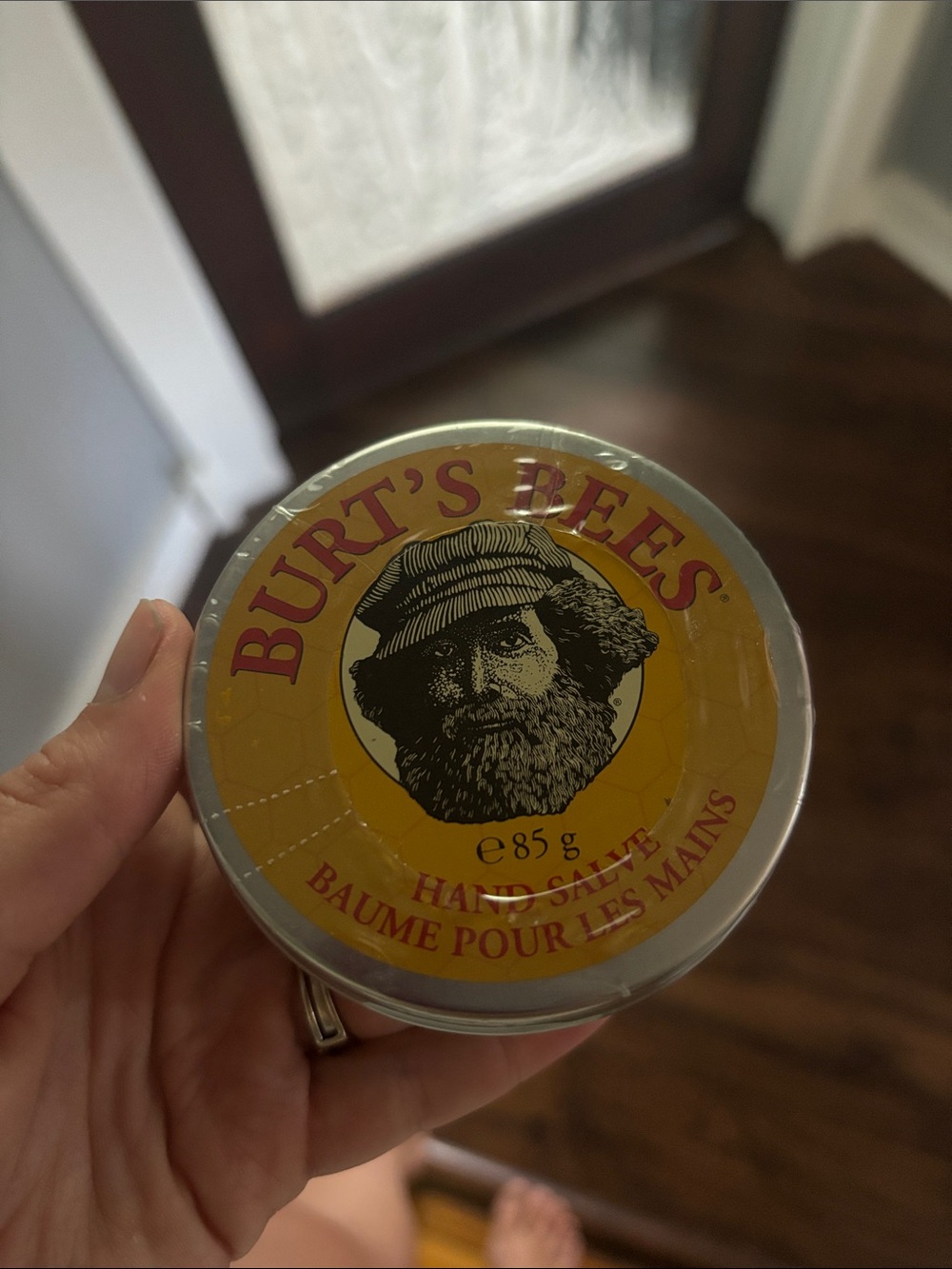 Burt's Bees Yellow Hand Salve Tin with Red Logo